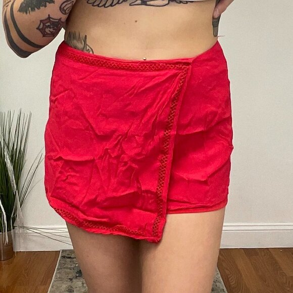Lover & Friend Wrap Mini Skirt Back Zipper Size S Red - Picture 1 of 3